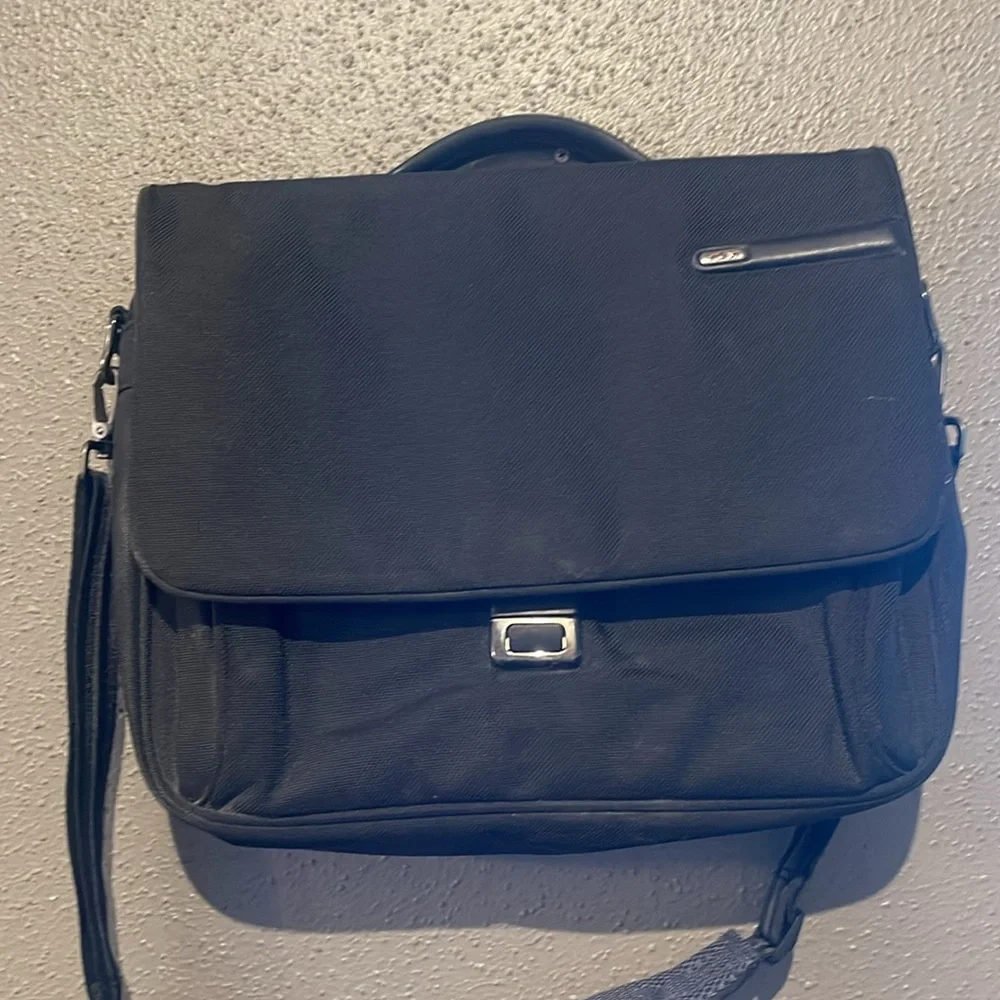 Tumi FXT Ballistic Black Nylon Pushlock Briefcase Messenger Laptop Bag